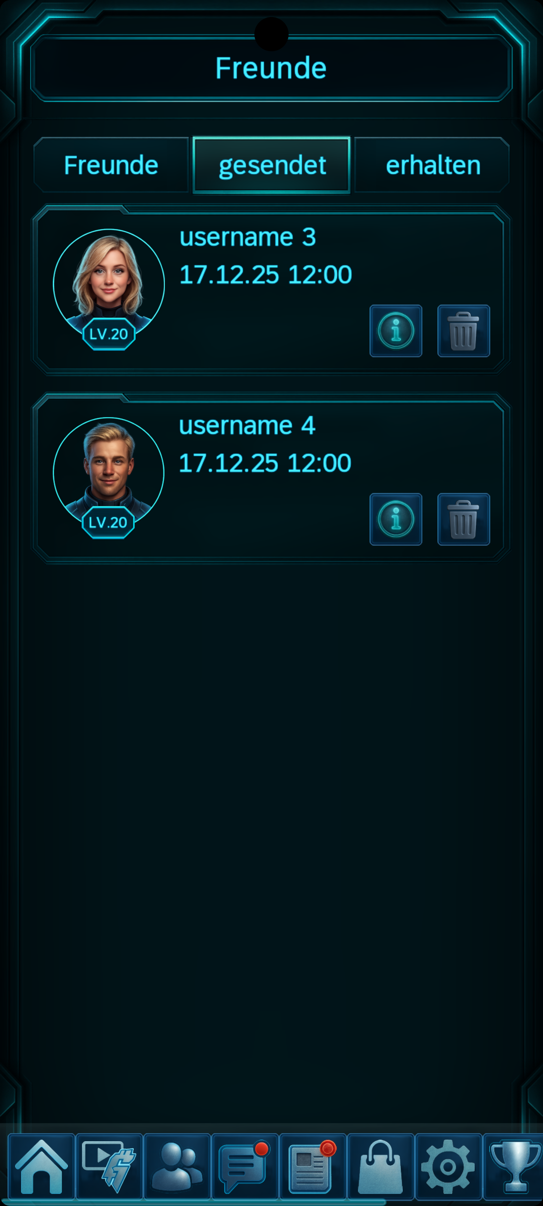 Sieh wem du eine Freundschaftsanfrage geschicke hast